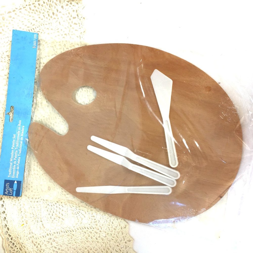 Painters  Palette Oval Wood Board  + tools for Oil Painting NIP NWT